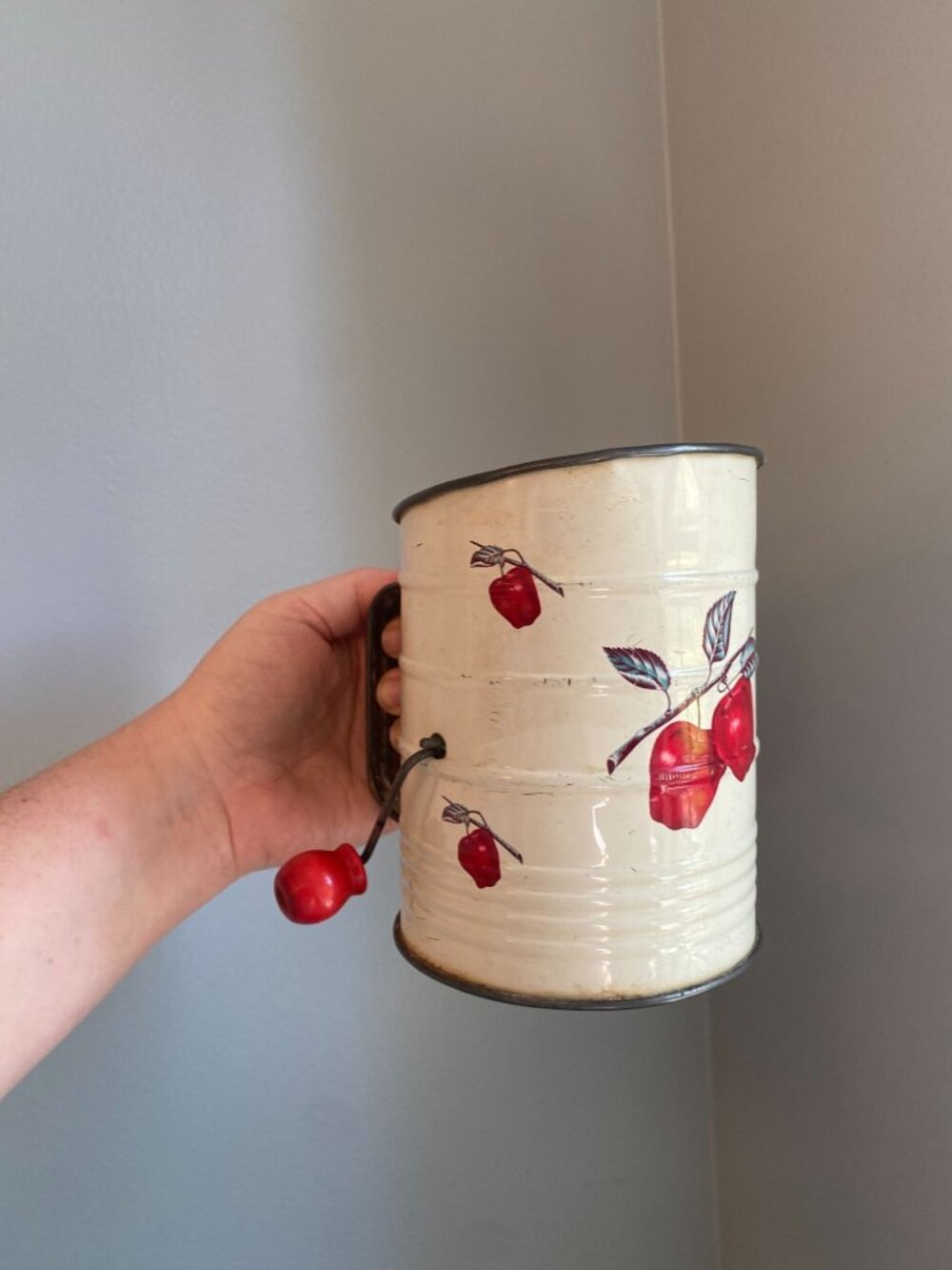 Vintage Metal Apple Flour Sifter With Hand-Crank